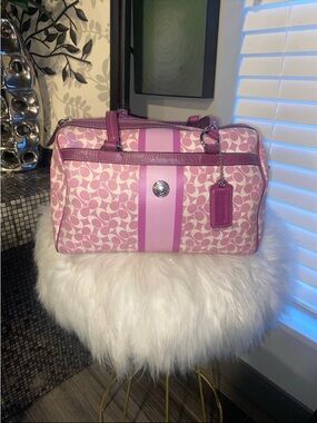 Coach Pink Signature Stripe Satchel